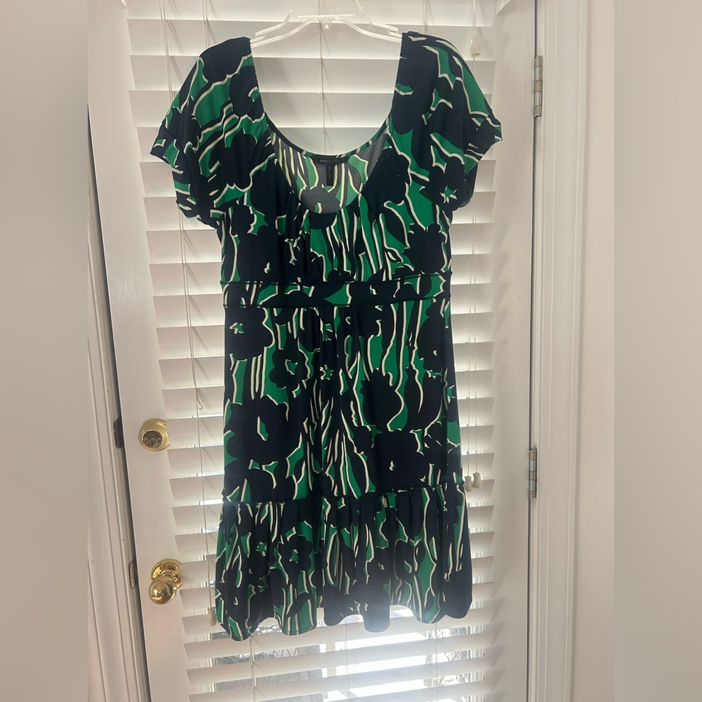 Cachet Black and Green Patterned Mini Dress